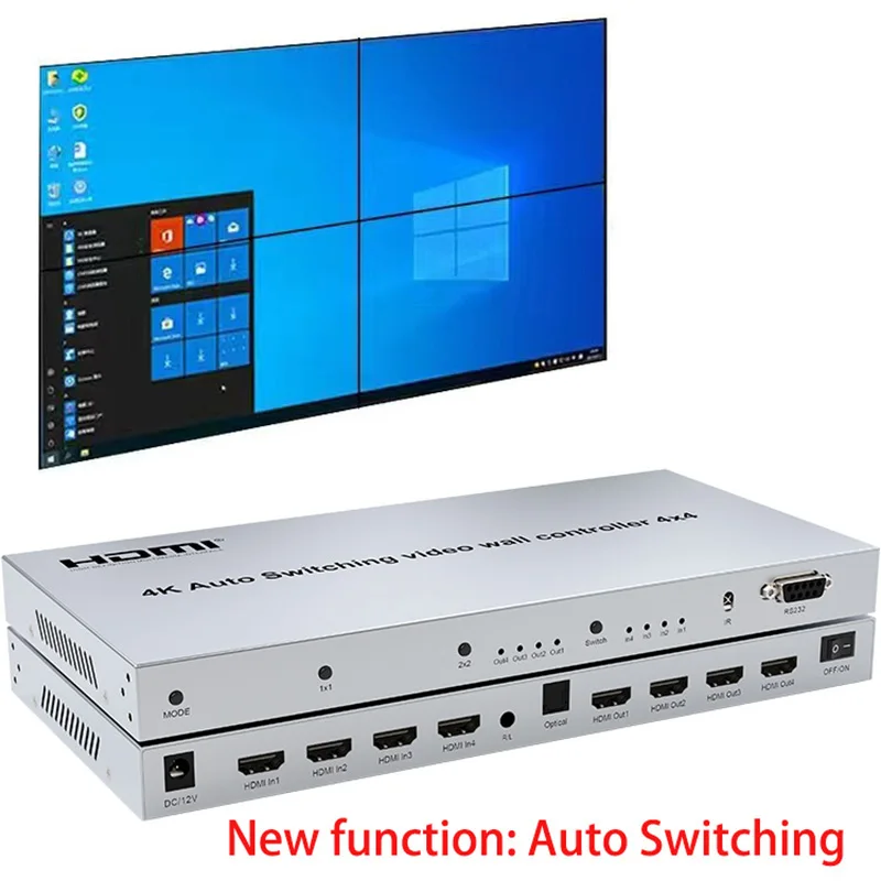 Auto Switching 4K 4x4 HDMI Video Wall Controller 1x2 1x3 1x4 2x2 3x1 4x1 Multi Screen Monitors Splicing Processor 3 4 TV Splicer