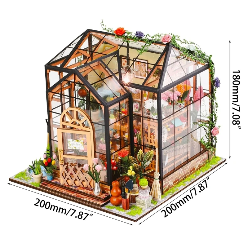 DIY Puppenhaus Miniatur mit Möbeln Holz Green House Kits Raumdekorationen Bastelgeschenk für Teenager Erwachsene Frauen Männer