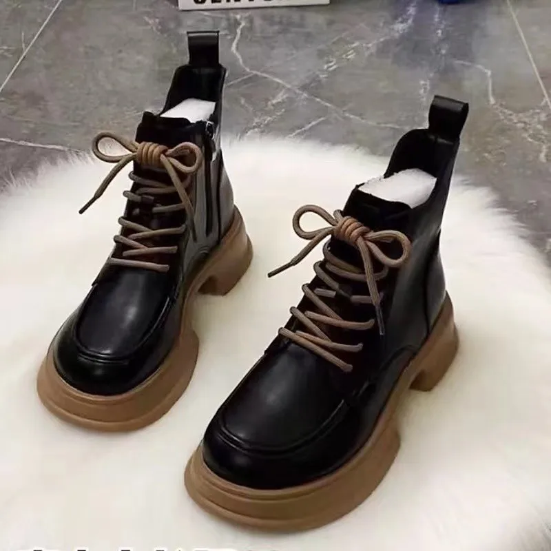 

Boots Women's Shoes British Style Autumn New Woman Boots Platform Shoes Leather Versatile Single Boots Thick Sole Ladies Boots