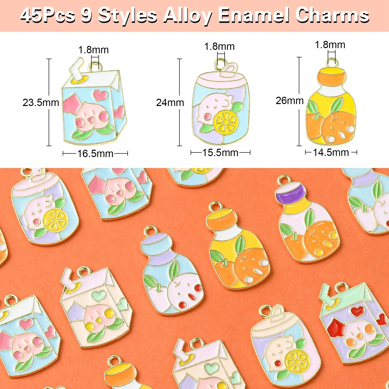 PandaHall 45Pcs 9 Styles Cute Enamel Beverage Charms Fruit Drinking Charms Adorable Dangle Charms with Loop for Jewelry Making