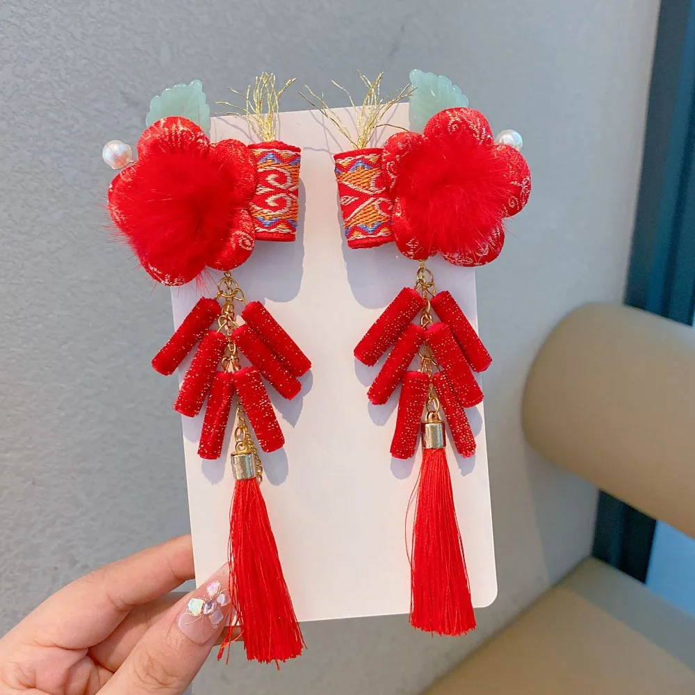 

Chinese Style Children's New Year Hairpin Tang Suit Hanfu Headwear New Year Barrettes Tassel Cute Ancient Style Hair Clip