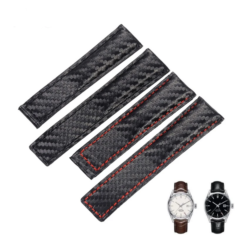 Carbon fiber cowhide watchband For Tag Heuer Carrera Monaco soft Genuine leather watch strap For men 19mm 20mm 22mm Metal buckle