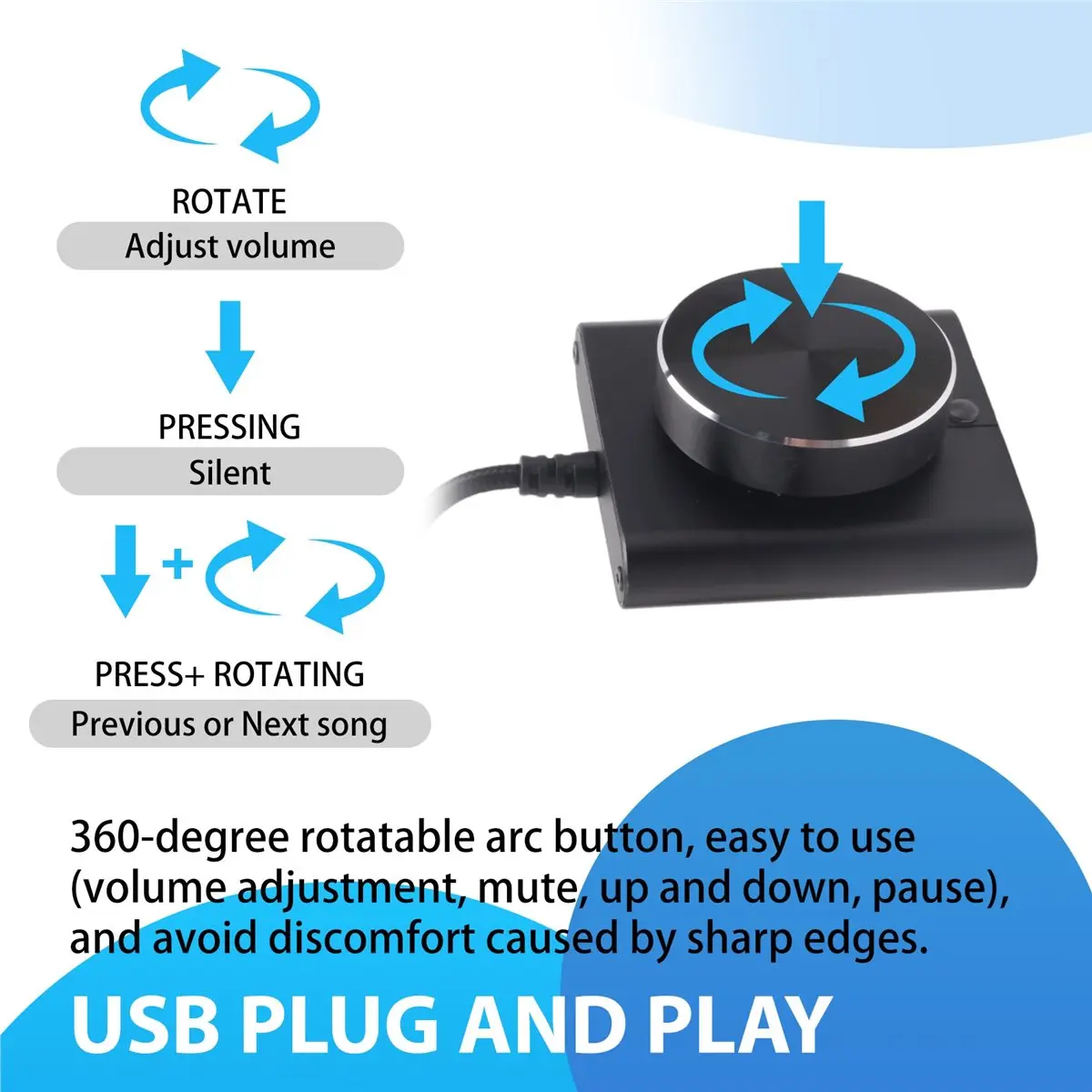giftnew USB Volume Control Lossless PC Computer Speaker Volume Controller Knob Adjuster Digital Control with One Key Mute