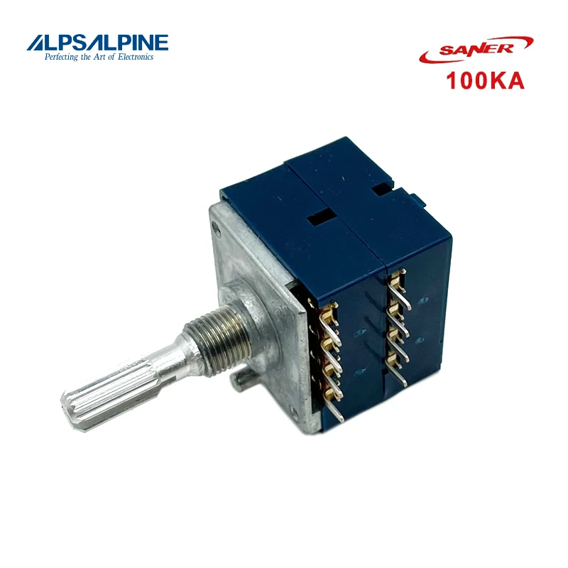 ALPS 100KAx2 RK27 Series Rotary Potentiometer Serrated Shaft Length:25mm Dual-unit 8Pin Without Detent