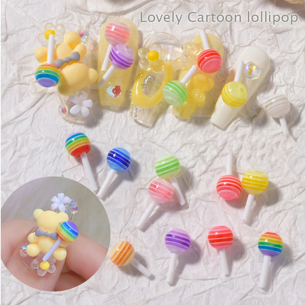 

50PCS Cute Lollipop Nail Art Charms 3D Resin 4mm/6mm Mixed Colors Sweet Candy Nail Decorations Kawaii DIY Manicure Accesoires