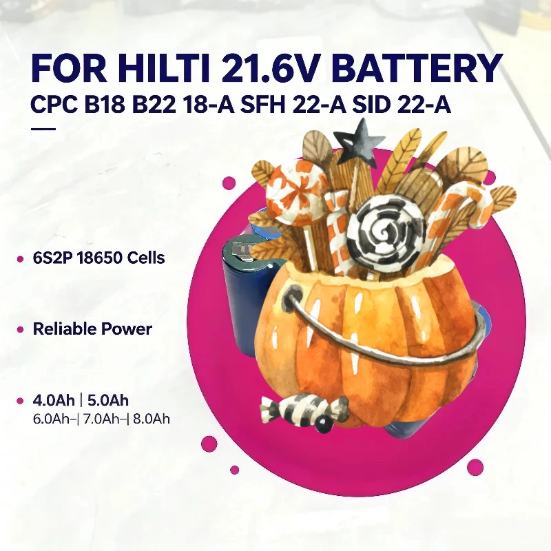 High Capacity 21.6V Li‑ion Tool Battery 6S2P 18650 4000‑8000mAh For Hilti B18 B22 18‑A SFH 22‑A 1800‑A22 SID 22‑A CPC Series