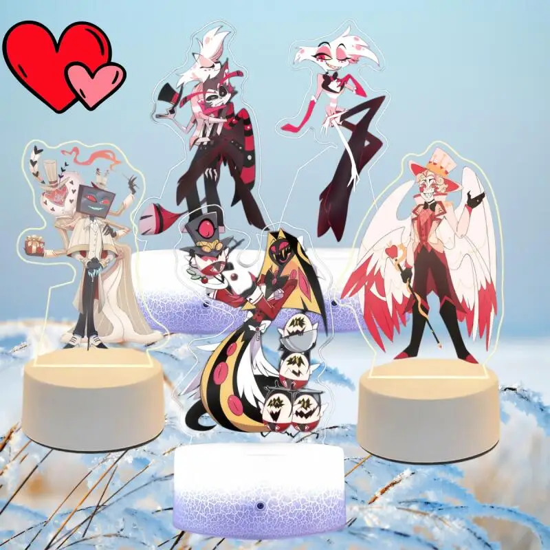 Lámpara Nocturna de Hazbin Hotel, Angel Dust, Lucifer, Alastor, Egg Boiz, Sir Pentious, Luces Coloridas, Lámpara Monocromática, Lámpara Acrílica de Anime