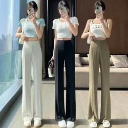 Office High Waist White Work Trousers for Woman Black Women's Pants Tailoring Straight Leg Clothing Korean Fashion Vintage Nylon