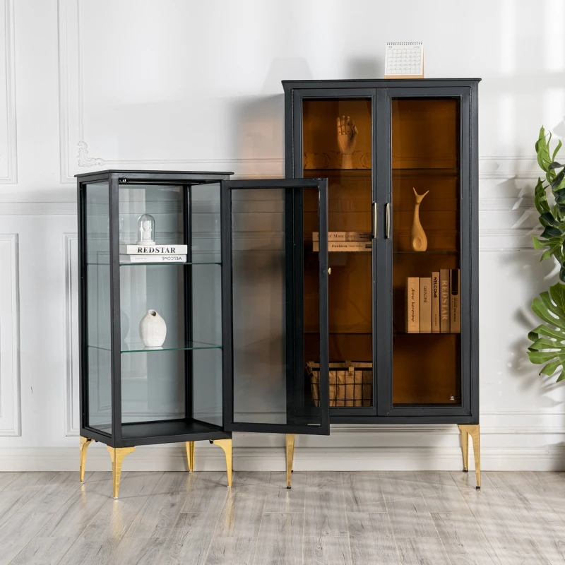Nordic simple side cabinet modern small apartment household storage locker Italian light luxury glass display cabinet wine
