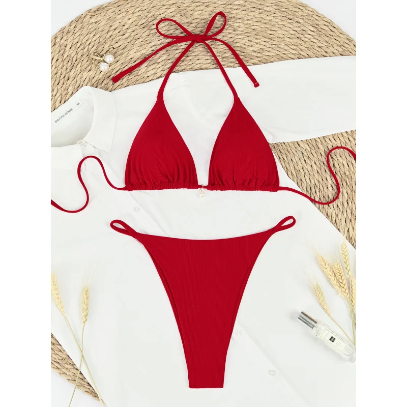 High-end Sexy SwimsuitbikiniPearl Bikini Pure Desire High Waist Tie Beach Swimsuit