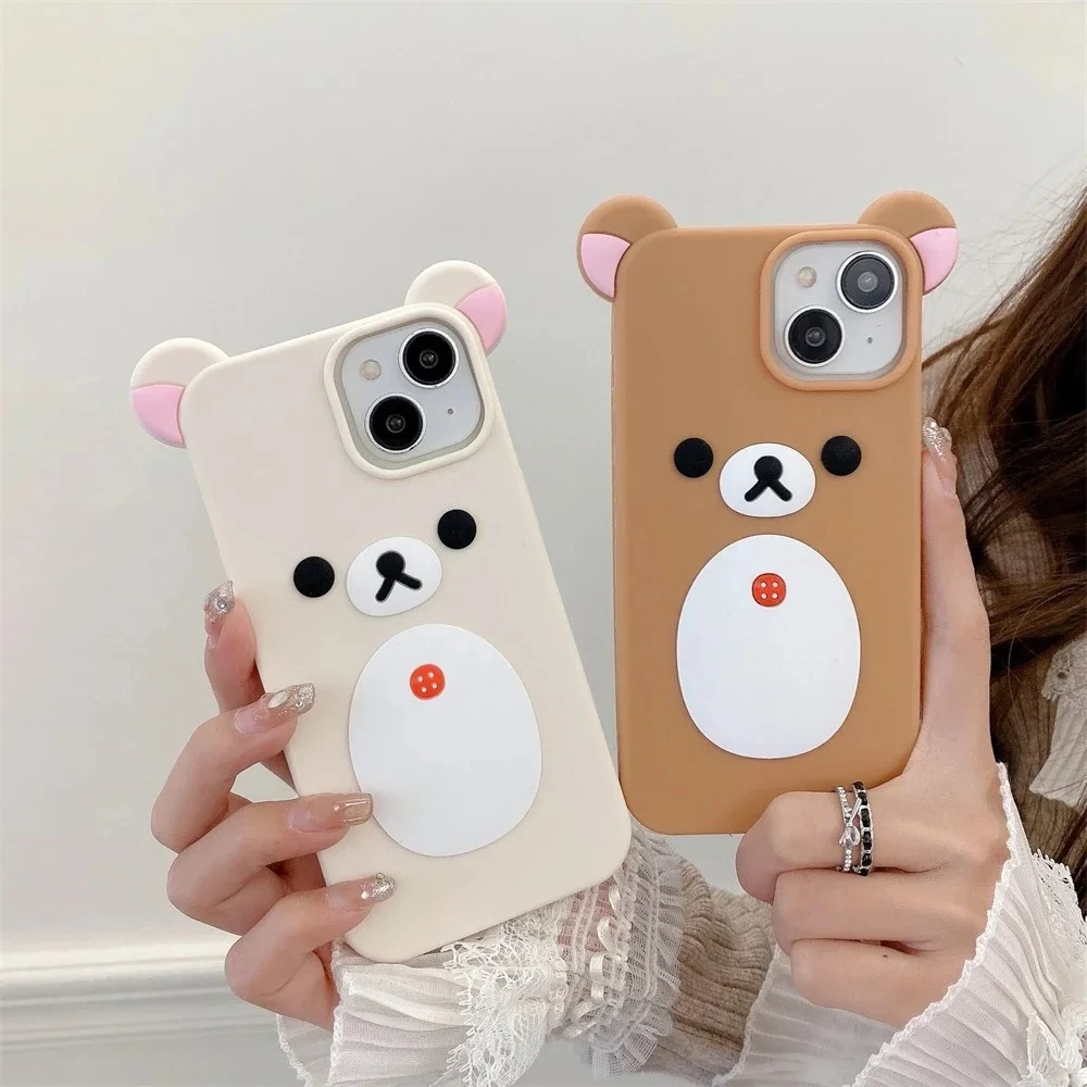3D Rosa Ohren Großer Mund Bär Silikon Soft Case für iPhone 17 16 15 14 13 12 Pro Max 11 17Pro 16Pro i17 Cartoon Niedliche Handyhülle