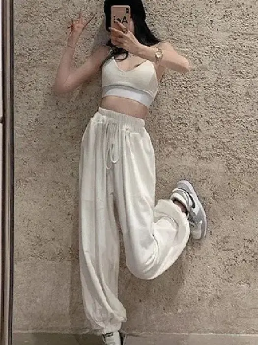 

Весенне-летние женские свободные спортивные брюки с широкими штанинами, повседневные брюки-харланы с высокой талией, модные универсальные длинные брюки в уличном стиле