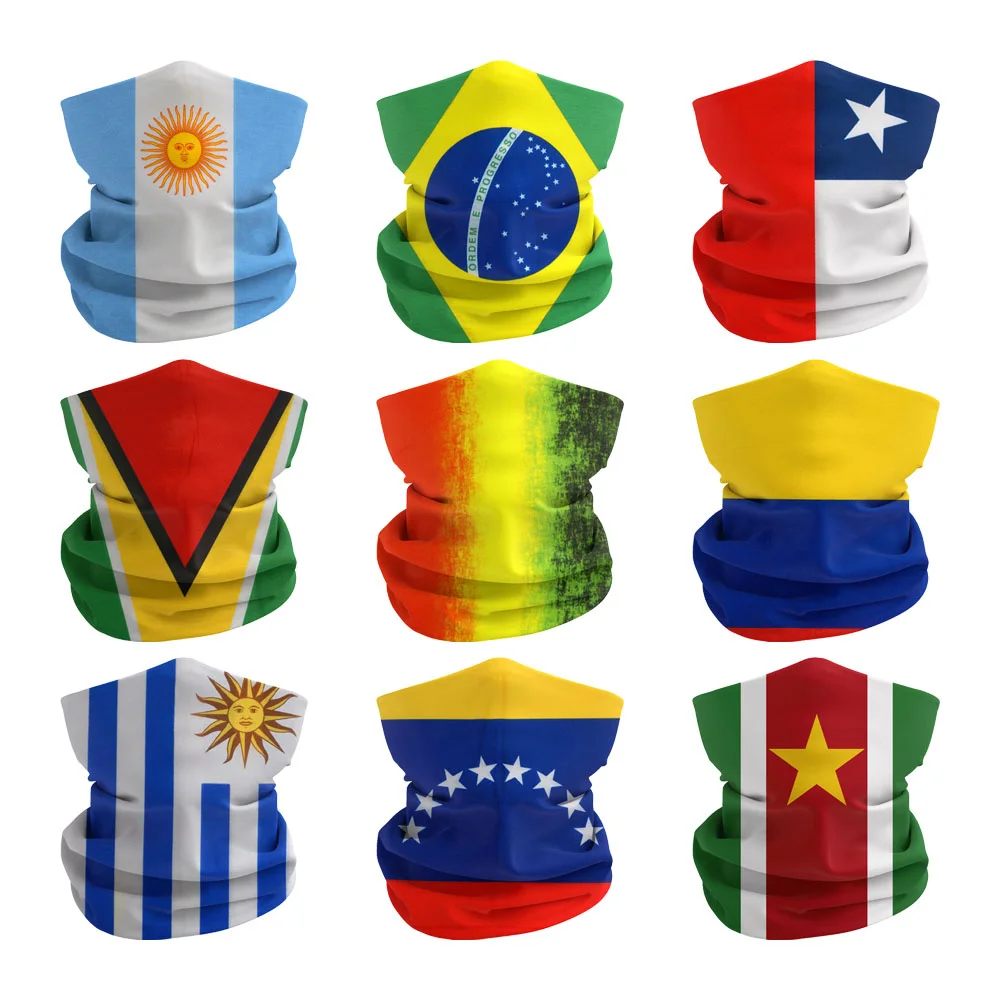 South America National Flags Pattern Bandana Breathable Cycling Neck Gaiter for Men Chile Colombia Brazil Women Hiking Headwear