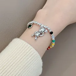 New Arrival Sweet Little Bear Animal Design Retro Thai Silver Female Beads Chain Bracelet Jewelry For Women Gifts Never Fade