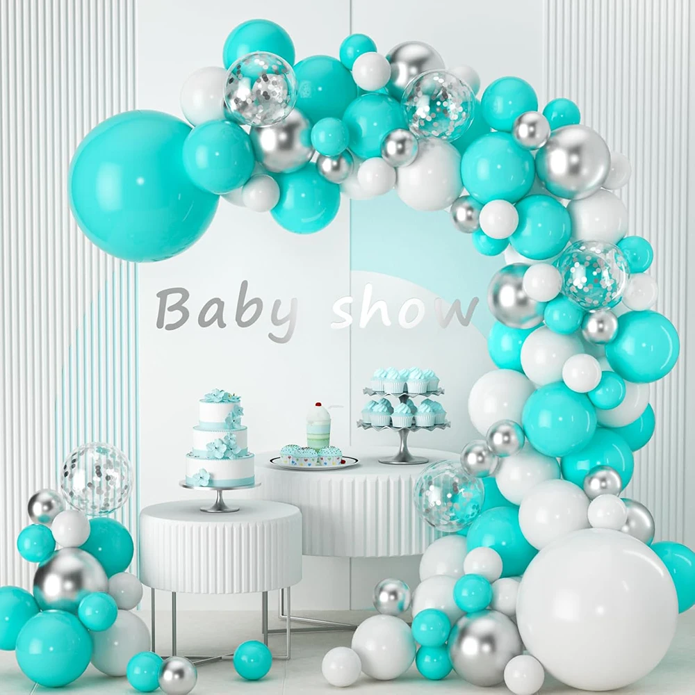 Teal Blue Balloon Arch Garland Kit Turquoise Silver White Balloon Baby Shower Kid Birthday Decoration Wedding Party Decor Globos