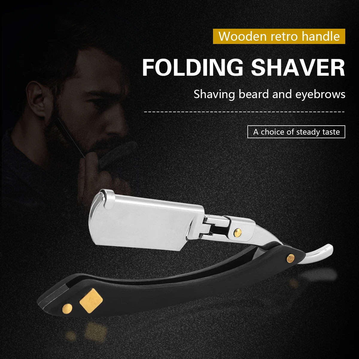 

Wood Manual Straight Shaver Trimming Classic Sharp Razor Barber Facial Epilator Stainless Steel Folding Shaver Professional Tool