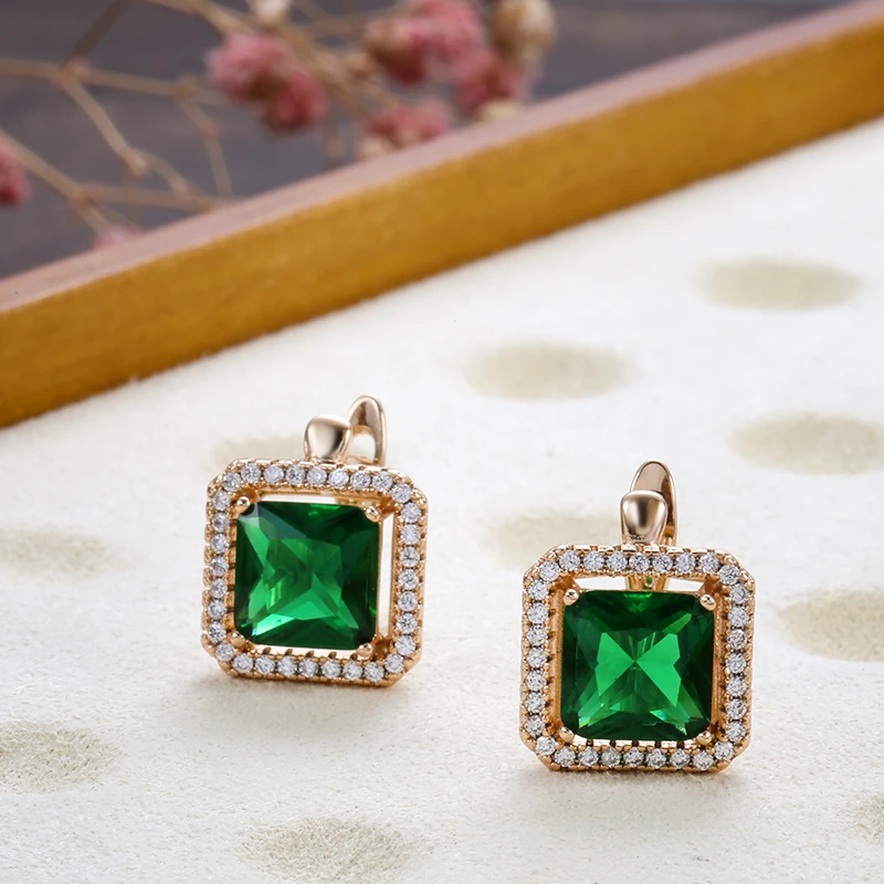 JULYDREAM Claw Inlay Green Zircon Classic Square Women Earrings 585 Gold Color Personality Jewelry Wedding Luxury Accessories