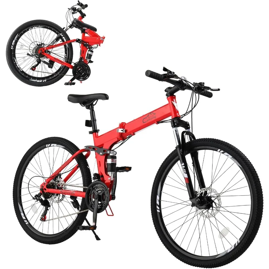 

Folding Mountain Bike 21-Speed Adult Bikes 26 Inch with High Carbon Steel Frame and Double-Kill Disc Brake System Ideal fo