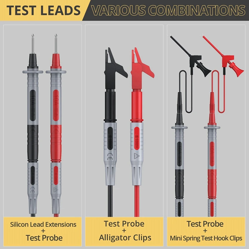 Multi Test Leads Kit Electrical Multimeter Test Lead with Alligator Clips Test Probe Spring Banana Plug-FS