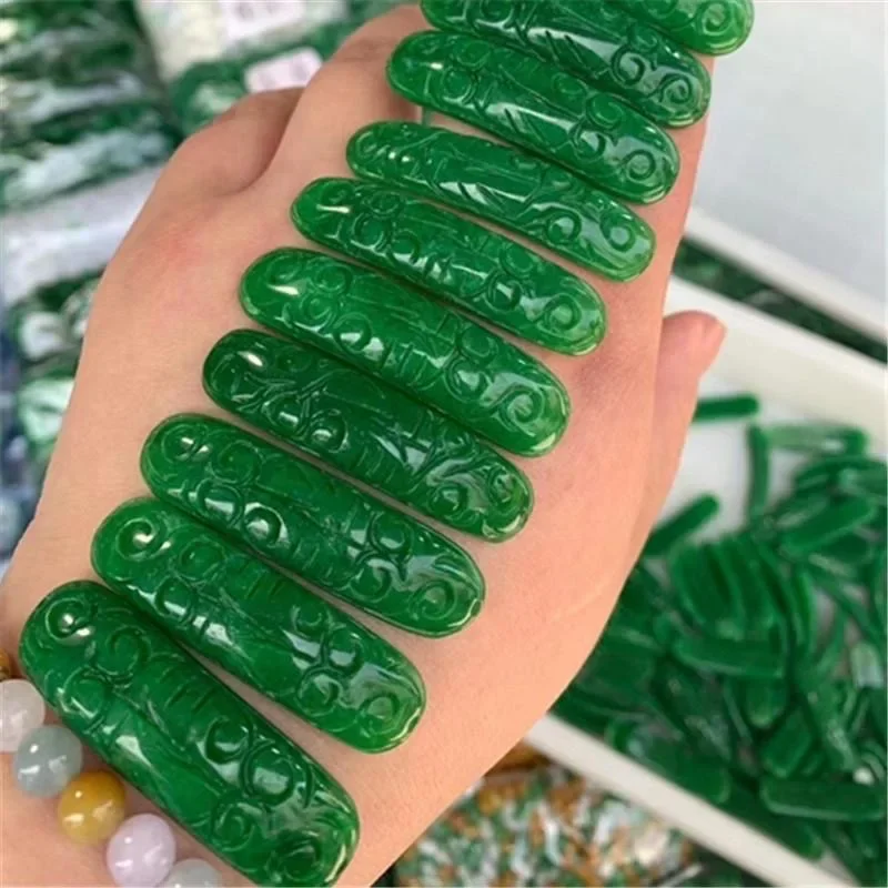 1pc Natural A Green Jade Carved beads DIY Bracelet Bangle Charm Jadeite Jewellery Fashion Accessories Amulet Gifts for Women Men