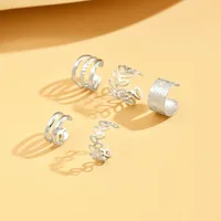 Lot de 5 boucles d'oreilles tendance et élégantes, style classique, cadeaux pour femmes, sans perçage, clips argentés en forme de feuille circulaire 4