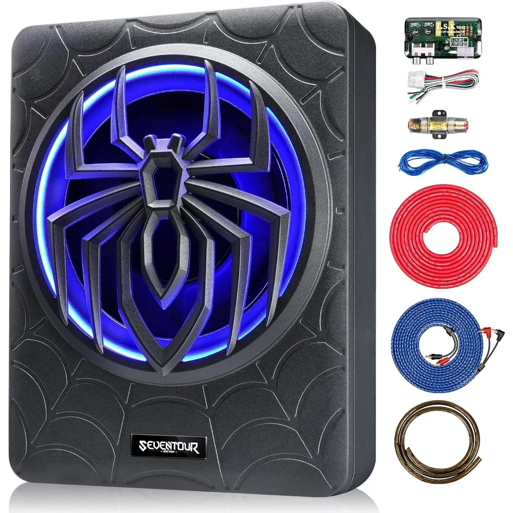 

10" 1000W Slim Under Seat Powered Car Subwoofer, Car/Truck Audio Sub Built in Amplifier amp Combo, with Blue LED Light (Subwoofe