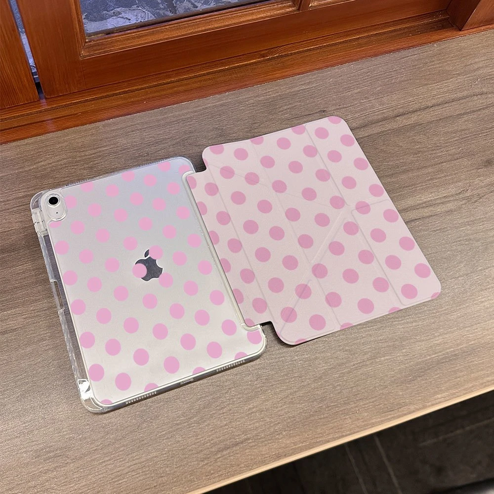 Cute Simple Pink Polka Dot GY2K Tablet Case For iPad Pro 11 12.9 13 A16 M2 M4 M3 M5 5/6/7/8/9/10/11th Mini Air 3 4 5 6 Cover