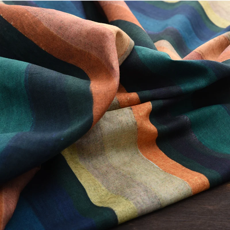 

1yard High quality ramie cotton material Colored stripes fabric cheongsam dresses fabric for sewing