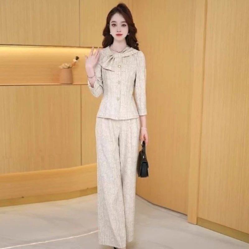 

New Chinese style professional set women's autumn new fashion high-end design slim fit jacket+wide leg pants two-piece set