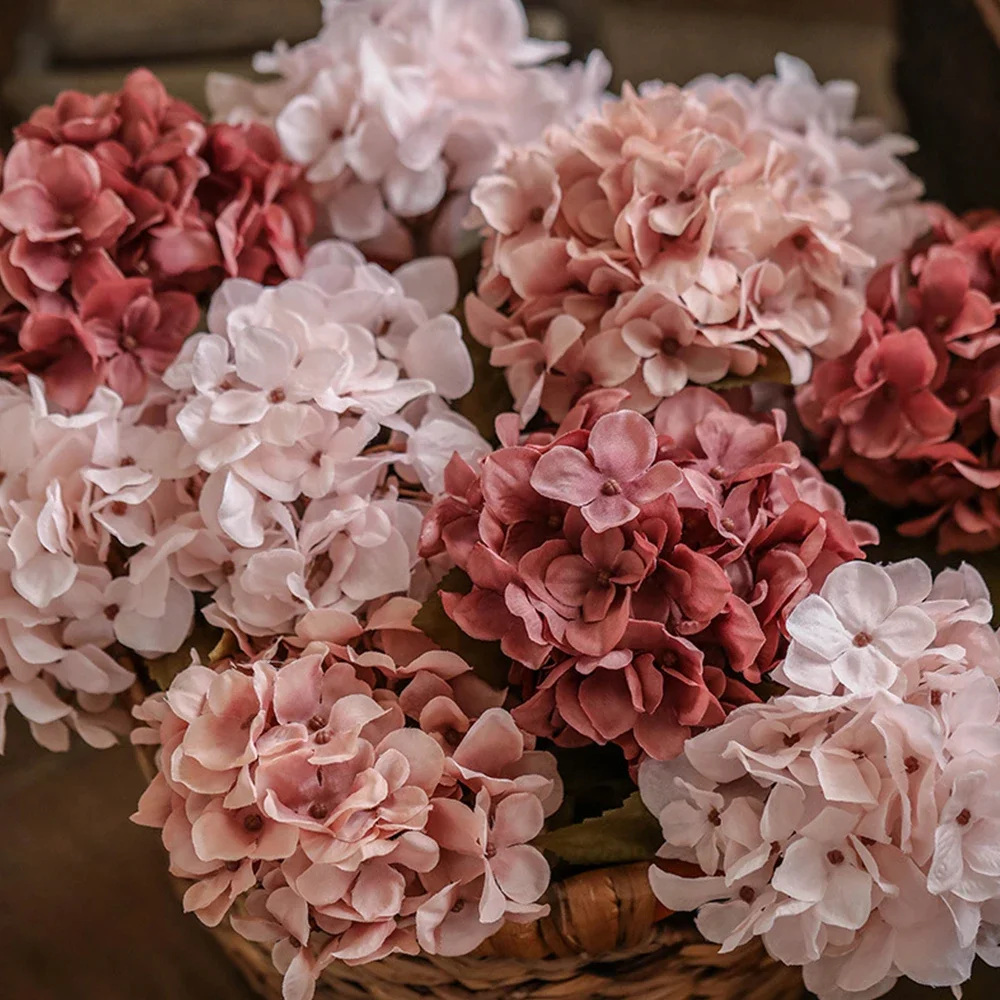 Hortensia de seda flores artificiales decoración del hogar de la boda flores falsas grandes hortensia decoración DIY para suministros de coronas de fiesta de hotel