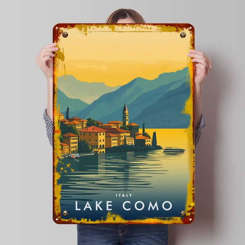 Озеро Комо, Италия, металлические вывески, дорожный постер, украшение для декора гостиной, эстетические украшения для дома, винтажная металлическая пластина, настенная