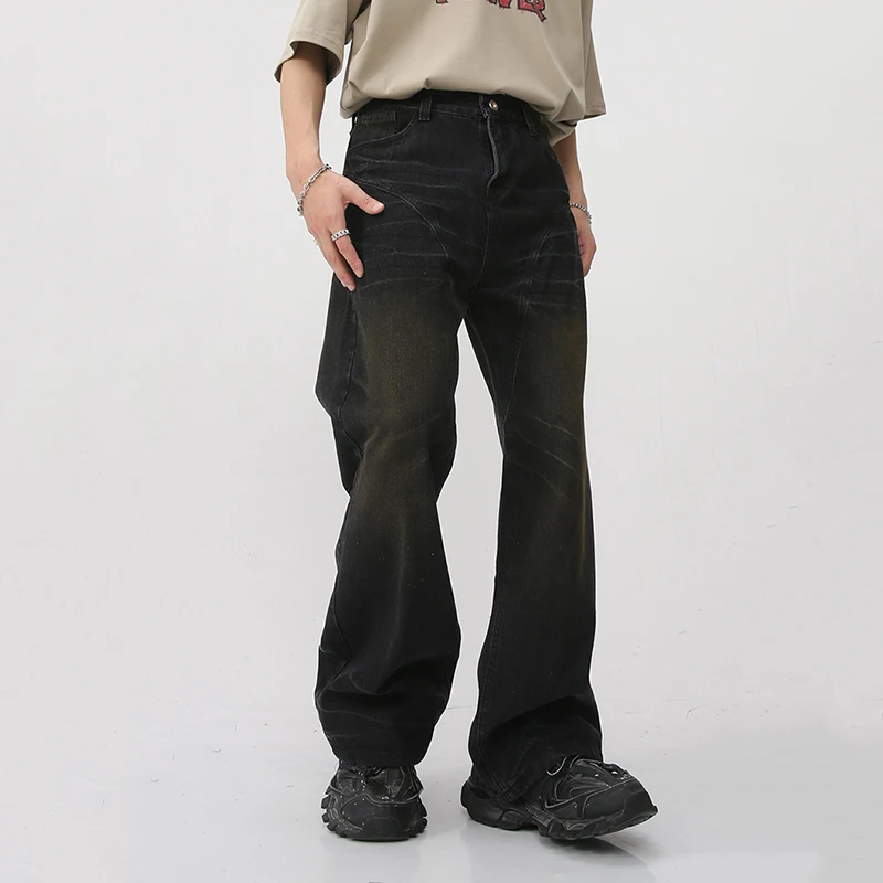 IEFB Stock--spring New Trendy Men Wear Wide Leg Pants Straight Jeans Elastic Waist Casual Trousers