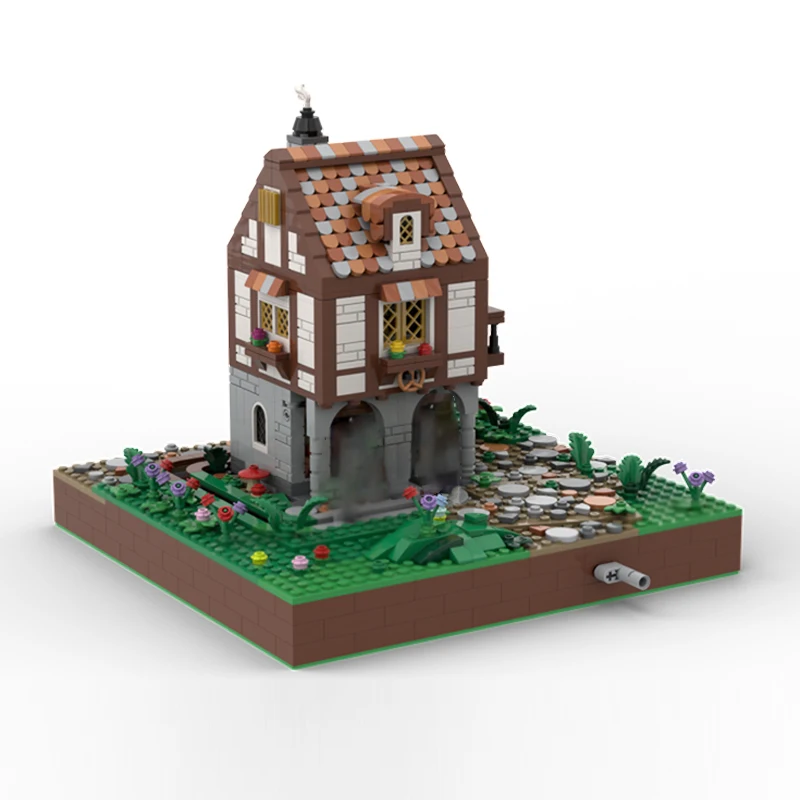 مدينة عرض الشارع نموذج MOC قوالب بناء المشهد المنزلي في العصور الوسطى وحدات التكنولوجيا الهدايا عطلة تجميع ألعاب أطفال البدلة