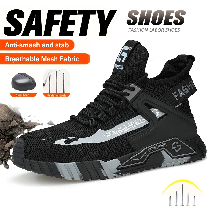 Steel Toe Safety Boots for Men Security Protection Footwear Anti-Smash Puncture-Proof Work Shoes Indestructible Boots Male