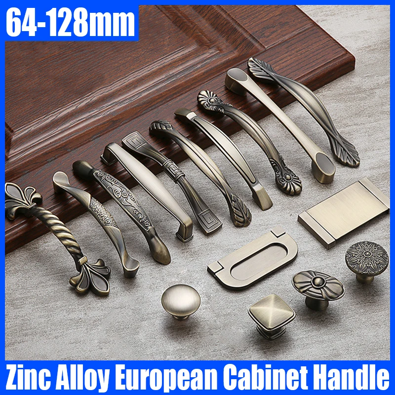 

1PCS Zinc Alloy European Antique Cabinet Handle Retro Wardrobe Door Handle Drawer Knobs Cupboard Pulls Furniture Handle Hardware