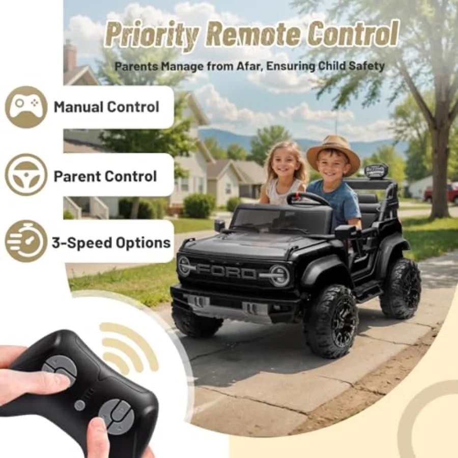 2 Seater 24V Ride on Toys for Big Licensed  Bronco Raptor Powerful Wheel with Remote Control Headlight/Music Player/Suspension