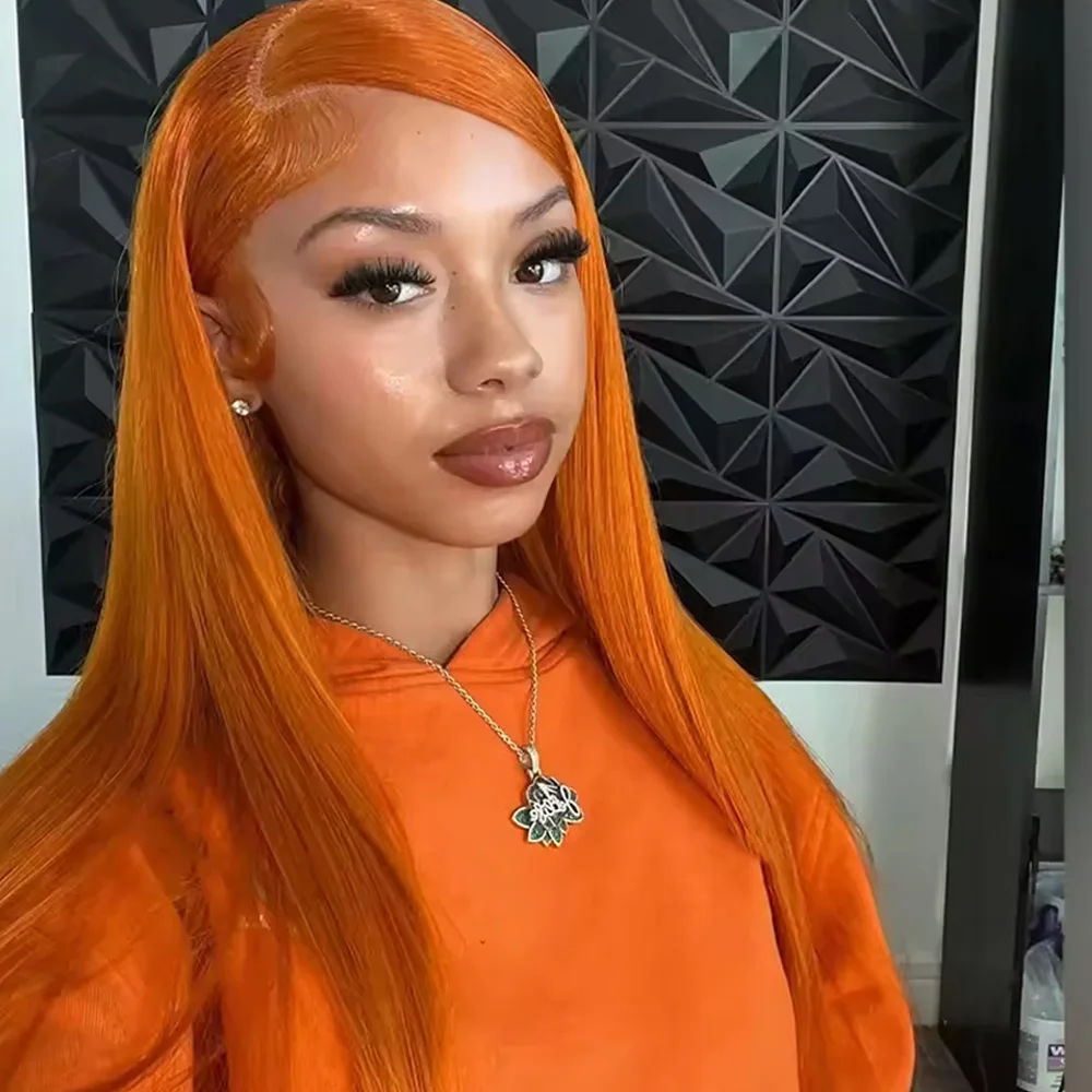

34 Inch Straight Ginger Orange Human Hair Wig Lace Front 13x4 Hd Frontal Colored Wigs For Women Brazilian Pre Plucked Wigs