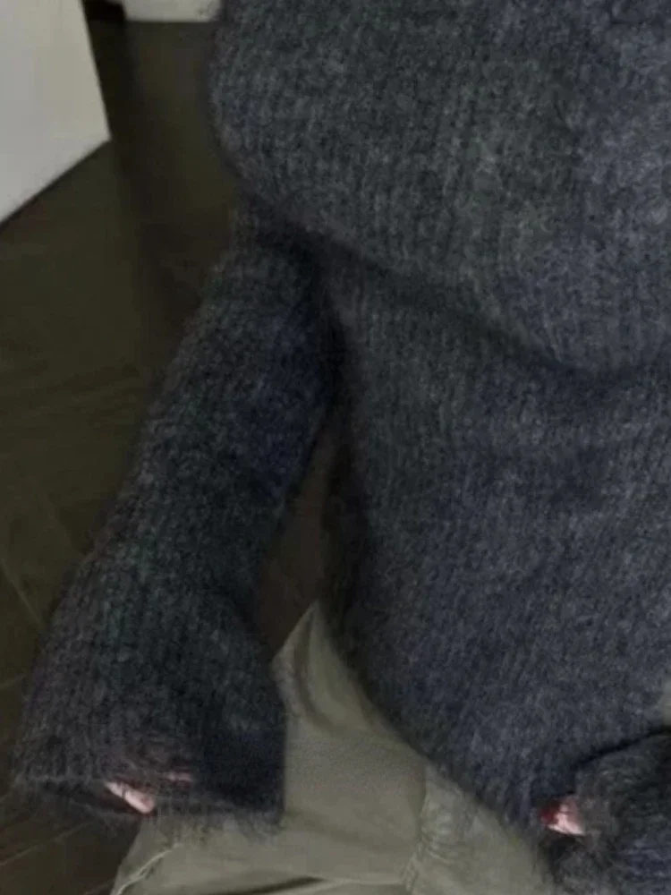 

Женский сексуальный свитер с разрезом, женский облегающий уличный свитер в стиле гранж, винтажные вязаные джемперы нестандартной формы, топ Y2k, эстетические однотонные пуловеры