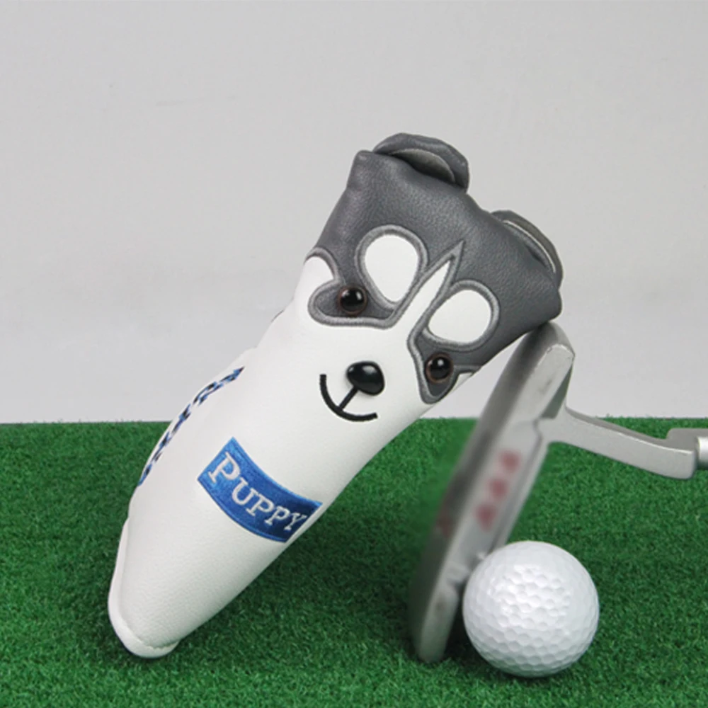 Golfe adorável cão dos desenhos animados putter capa headcover lâmina putters cabeça capa com ímã fecho magnético couro