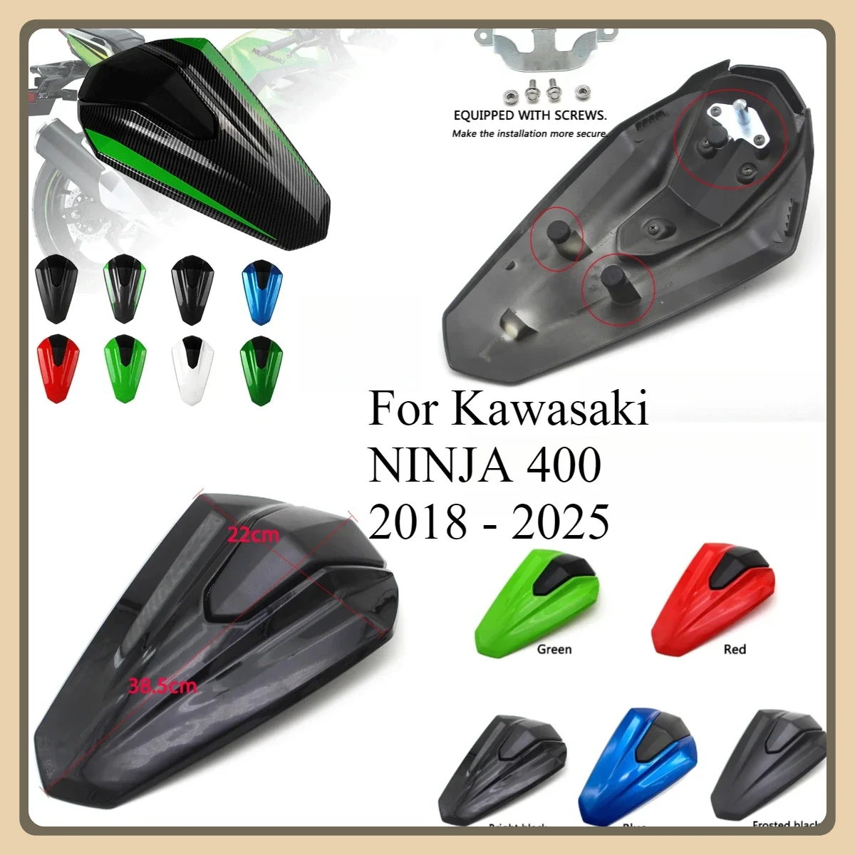 NINJA400 EX400 لكاواساكي نينجا 400 Z400 2018 - 2025 مقعد الدراجة النارية هدية الركاب الخلفي بيلايون غطاء مقعد هدية القلنسوة