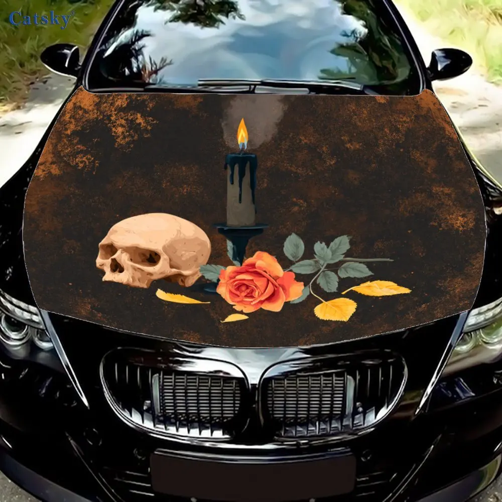 Vintage Skull Style,Car Hood Decal, Self-Adhesive Waterproof PVC Car hood Sticker,Car Decoration Scratch Resistant Sticker Prote
