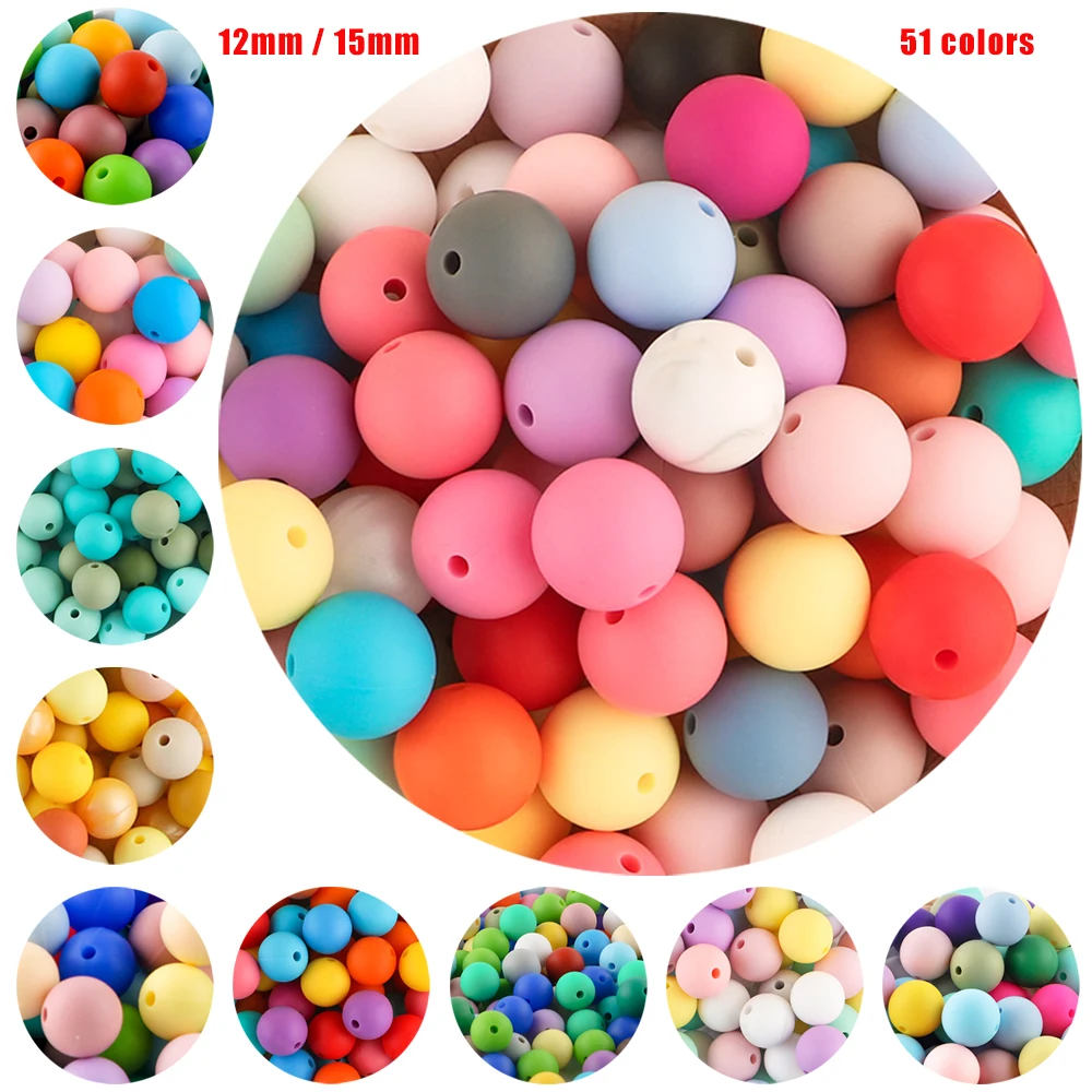 Kovict 50/100Pcs Silicone Round Beads 12mm/15mm For Jewelry Making DIY Pacifier Chain Bracelet Jewelry Accessories BPA Free