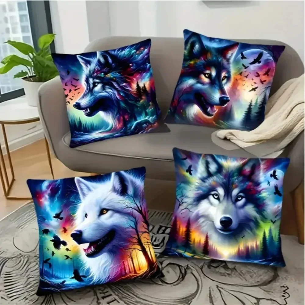 Home Decor Colorful Wolves In Nature Pattern Pillowcase Cushion Cover Suitable For Sofa Bedroom Car Pillow Cover