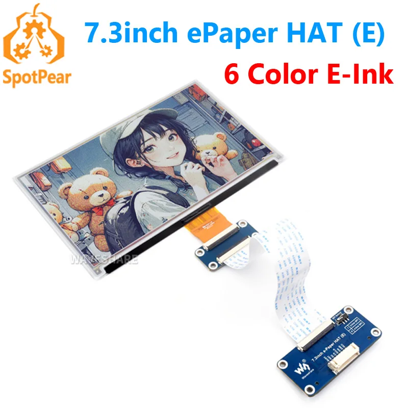 7,3 inch ePaper HAT (E) 6 kleuren SPI E-Ink-display 800×480 voor Arduino / Raspberry Pi / Jetson / STM32