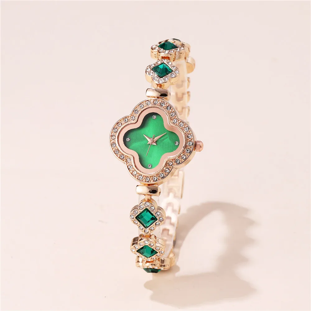 fashion blingbling rhinestone quartz green steel bracelet watch