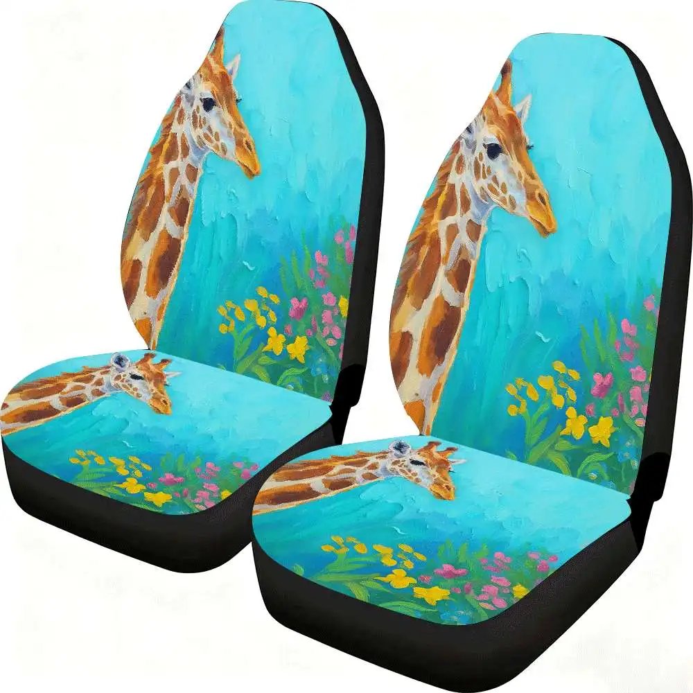 

2pcs Colorful Giraffe And Flower Car Seat Covers Suitable For Front Seats, High Back Design, Material, Suitable For Cars, SUVs A