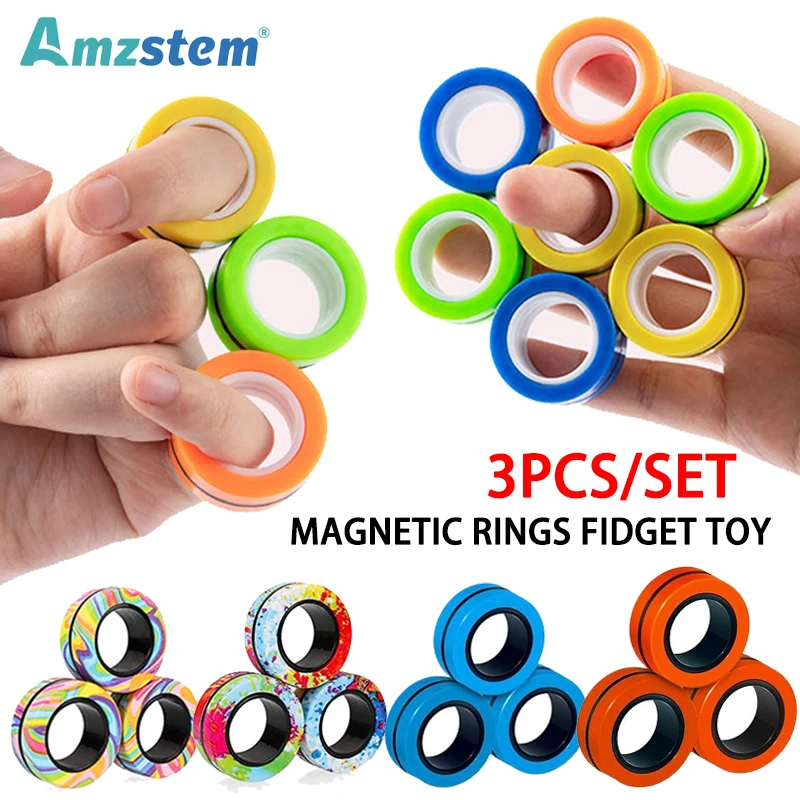 3PCS/Set Magnetic Rings Fidget Toy Anti-stress Relieve Anxiety Fingertip Toys for Kids Adults Colorful Magnet Spinner Rings Gift