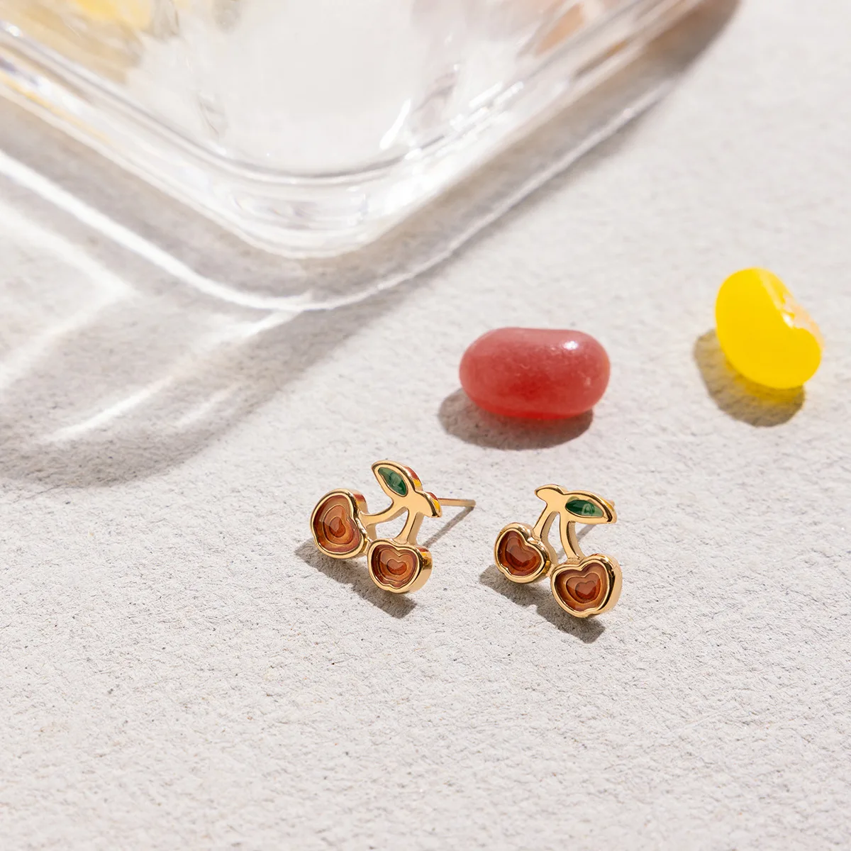 ​Kawaii Cherry Earring necklace set Gold-Plated Chain Juicy Neon Coral 3D Fruit Pulp Texture Sweet Style Date Night Jewelry gift