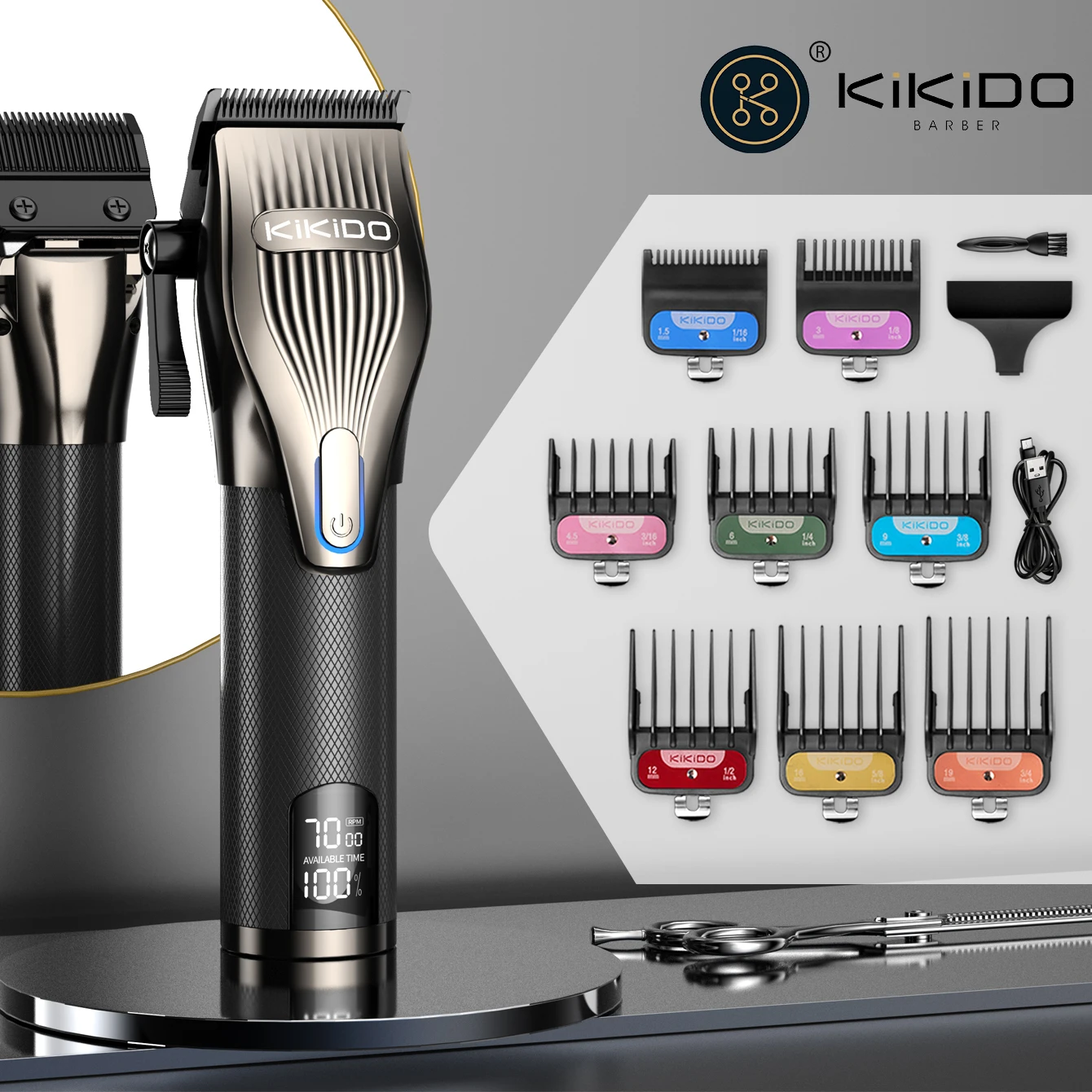 

KIKIDO Barber Hair Clipper Professional Cordless Hair Trimmer Electric Vibration Hair cutting machine for Men 7000RPM KK-2577D