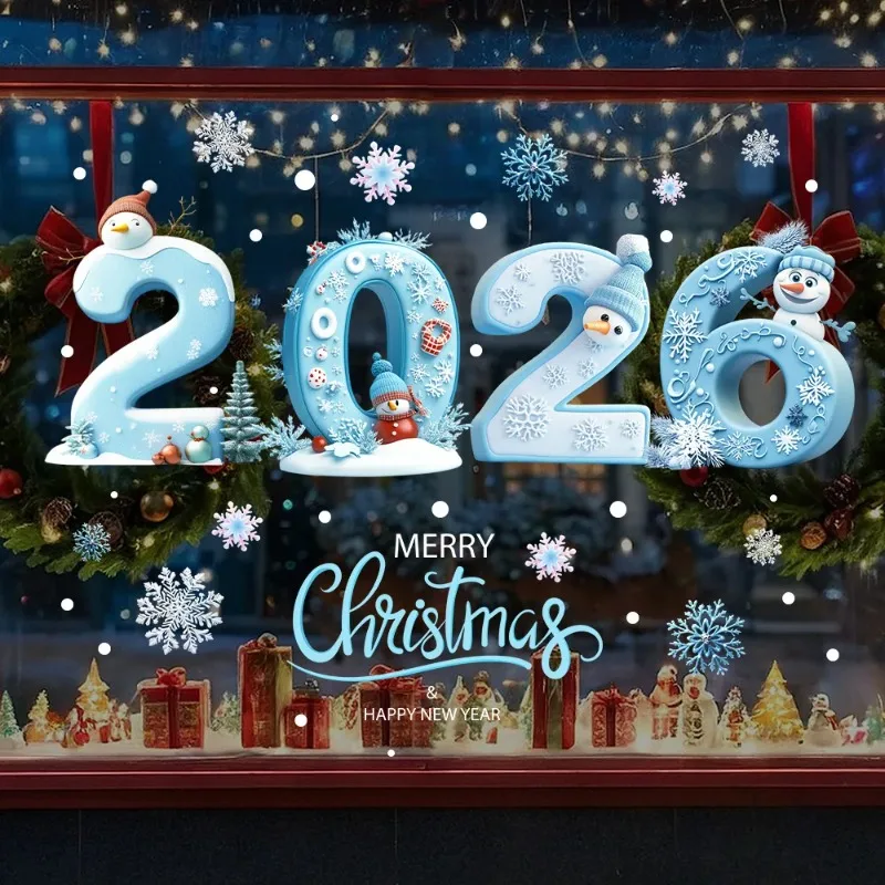 Fensteraufkleber für Weihnachtsszene 2026, großes Aufbewahrungsfenster- und Türdekor |   Reflektierende Zahlenaufkleber |   Abnehmbare statische Kleunungen